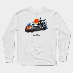 Halloween Scary House Pumpkin Long Sleeve T-Shirt